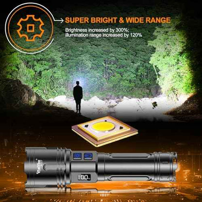 Rechargeable Flashlights High Lumens, LED Flashlight 10000 Lumens, Super Bright High Powered Flashlights, Long Rang 5000 FT, 2 Switch, Powerful Flashlights for Home Emergency Camping