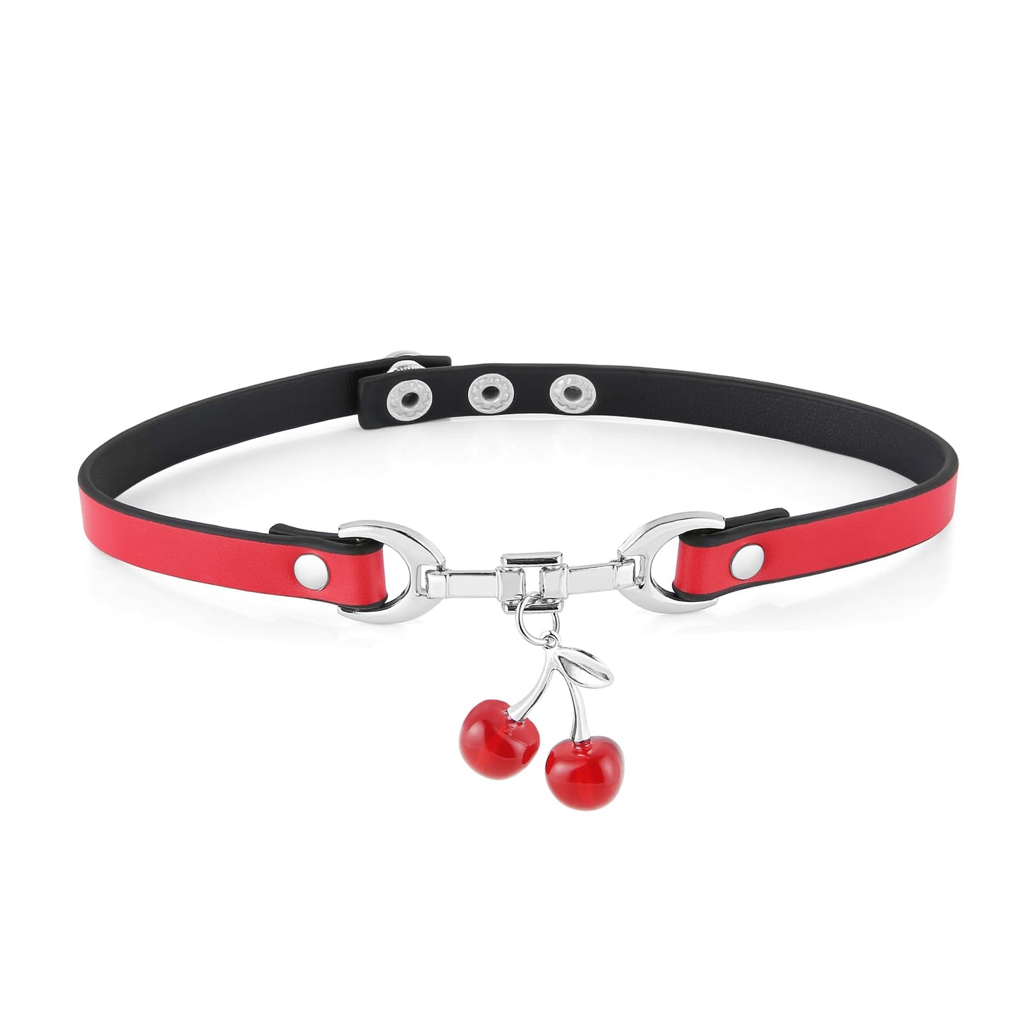 Cherry Pendant PU Leather Collar For Women Red Black Contrasting Cute and Cool Style Decorative Accessories（Cherry）