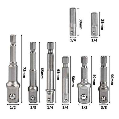 TIMESETL 8pcs Impact Adaptor Set - 1/4" 3/8" 1/2" Hex Shank Square Nut Drill Extension Bit Set