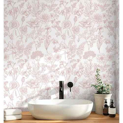 Peel and Stick Wallpaper Pink Floral Wall Paper Pink and White Contact Paper Removable Waterproof Flowers Wallpaper for Bedroom Bathroom Cabinets Vinyl 17.3" x 78.7"