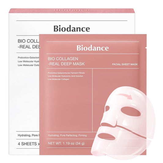 Bio-Dance Bio-Collagen Deep Hydrating Hydrogel Face Mask - Pore Minimizing & Plumping | 1.19oz (34g) x 4 Pack