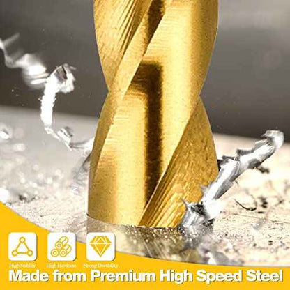 1/8" Titanium Drill Bits, HSS Metal Jobber Length Twist Drill Bits, 135¡Æ Split Point, Suitable for Drilling in Metal, Plastic, Wood, Pack of 20pcs, BECOLLO¡¦