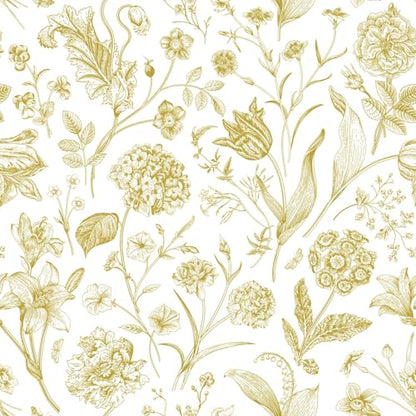 Floral Peel and Stick Wallpaper White and Gold Contact Paper 16.9inch x 118.1inch Boho Wall Paper Peel and Stick Flower Self Adhesive Wallpaper Removable Gold Floral Furniture Decorative Vinyl