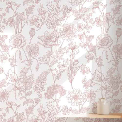 Peel and Stick Wallpaper Pink Floral Wall Paper Pink and White Contact Paper Removable Waterproof Flowers Wallpaper for Bedroom Bathroom Cabinets Vinyl 17.3" x 78.7"