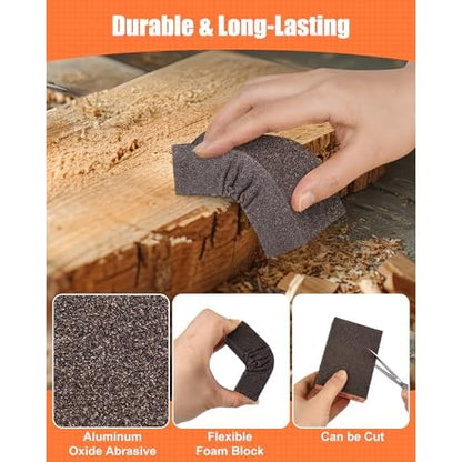 10 Pack Sanding Sponge, Washable and Reusable Sanding Block, 60 80 120 180 220 Grit Wet Dry Sandpaper Block for Wood, Drywall Sanding Block for Wood Furniture Crafts Metal Polishing Sand Paper Block