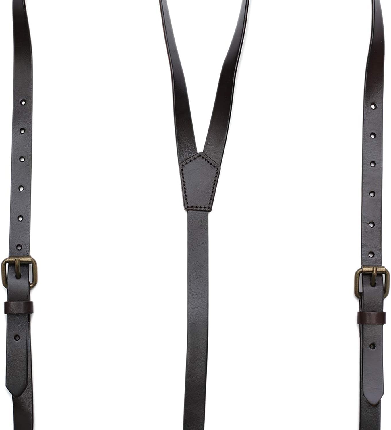 RC ROCKCOW Brown Leather Suspenders for Men Wedding Vintage Y Back Suspenders Tagger Snaps Wedding Party Best Groomsmen Gifts