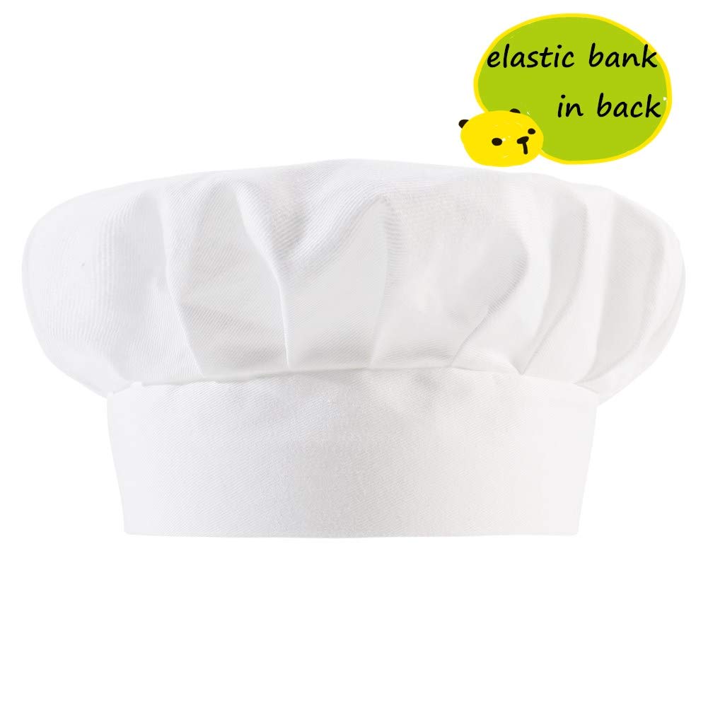 CRJHNS Kids Apron and Chef Hat Set, Adjustable Cotton Child Aprons with Large Pocket White Girls Boys Kitchen Bib Aprons for Cooking Baking Painting