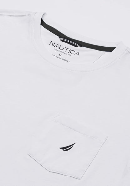Nautica Men's Solid Crew Neck Short Sleeve Pocket T-Shirt, White, Large