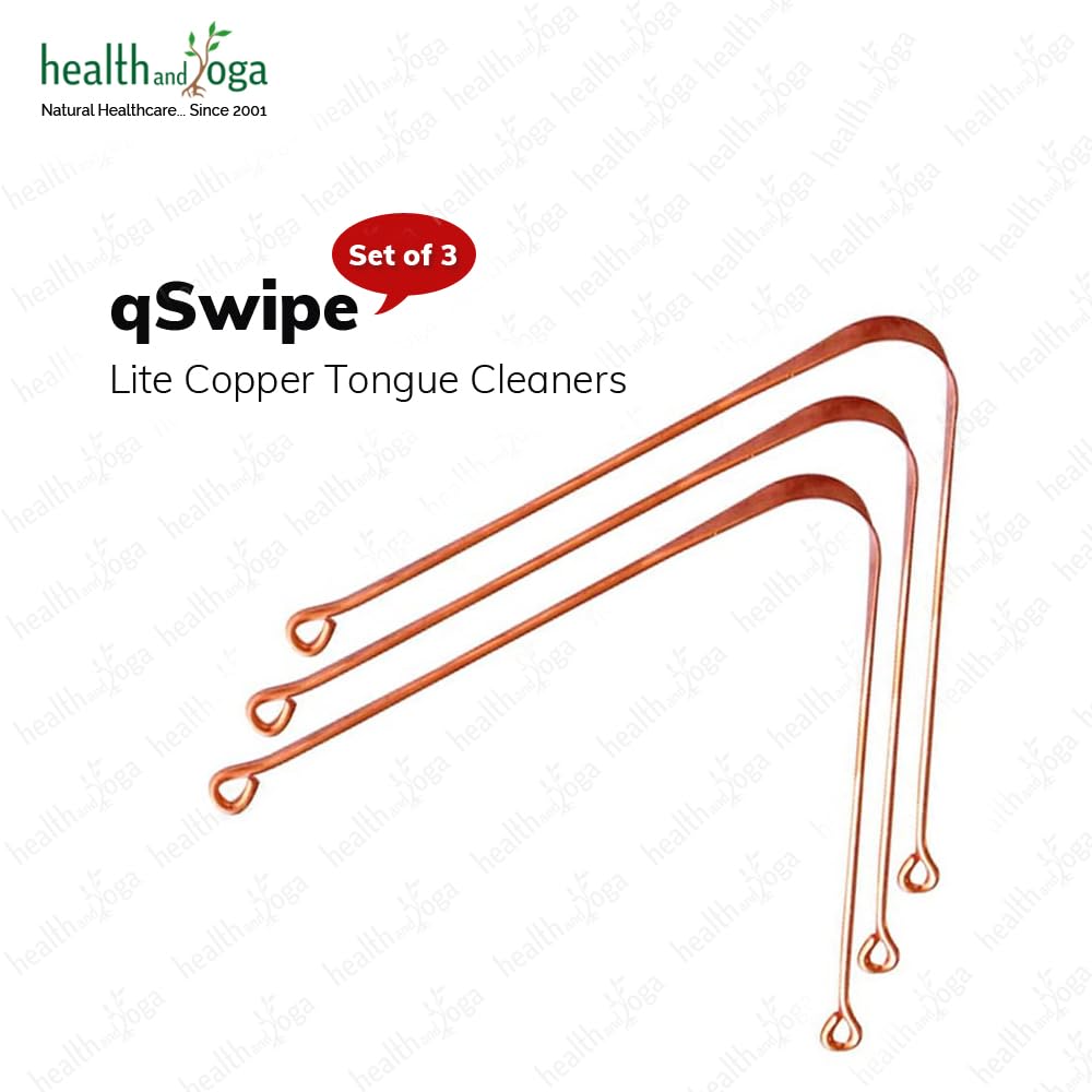 HealthAndYoga™ qSwipe Lite Copper Tongue Cleaners (Pack of 12) – Prevents Bad breath, Improves taste- Flexible, Curved ends provide good grip – Complete Oral Care/Hygiene for Travel/Office/Home