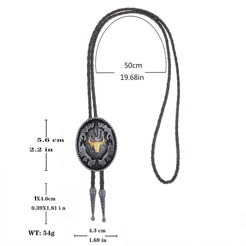 Btilasif Bolo Tie for Men Women,Longhorn Bull Bolo Tie Western Cowboy Vintage Leather Necktie Necklace