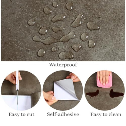VaryPaper 15.7''x78.7'' Metallic Brown Concrete Wallpaper Peel and Stick Textured Concrete Contact Paper for Walls Removable Self Adhesive Waterproof Cement Wallpaper for Countertops Bedroom Bathroom