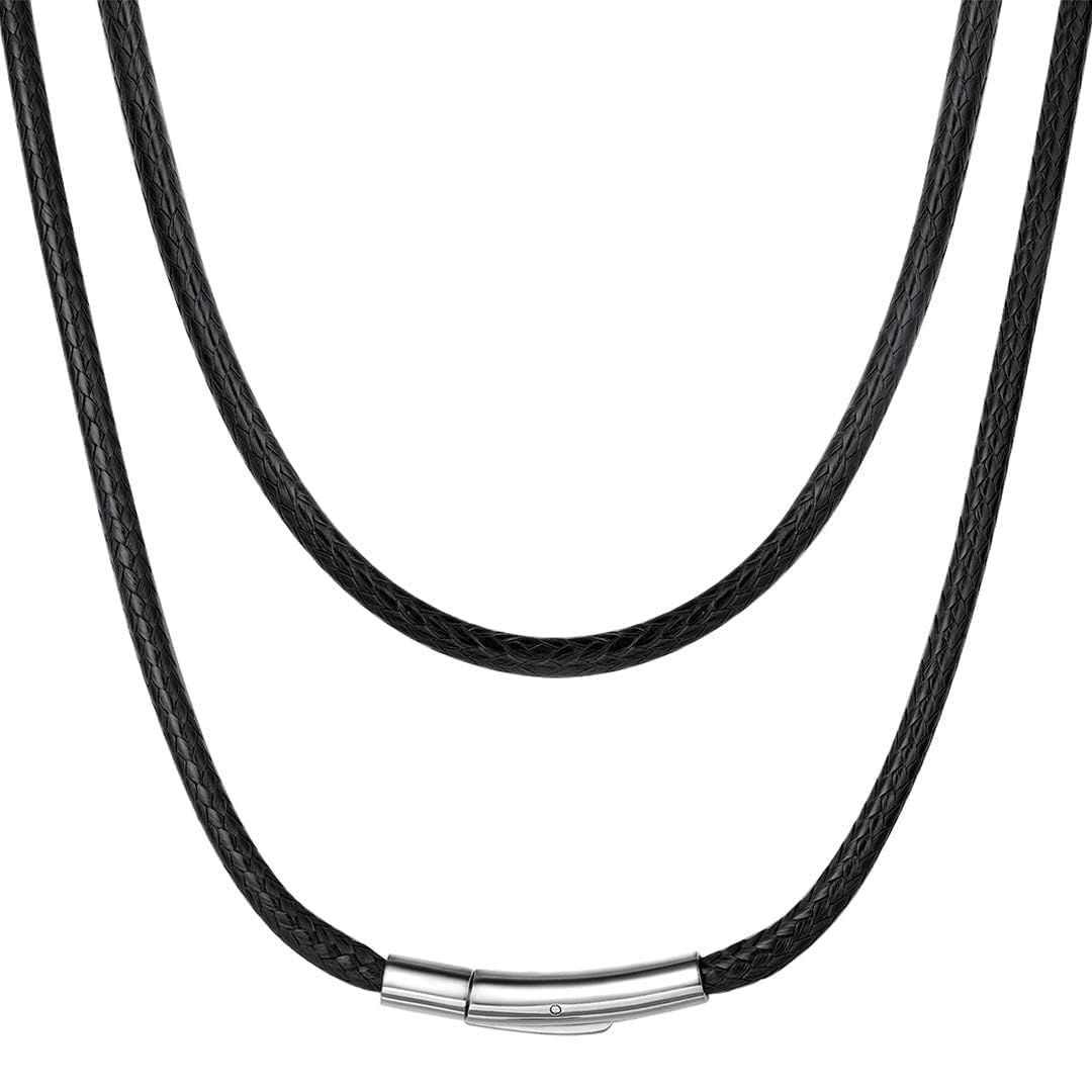 ChainsHouse Mens Leather Necklace, 20 Inches 3MM Black Rope Cord with Stainless Steel Clasp, Waterproof Braided Leather Chain for Pendant Gift Ready