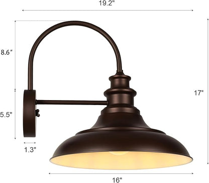 Dusk to Dawn Sensor Outdoor Barn Light Fixtures, 16 Inch Dome Farmhouse Outdoor Wall Sconces, Rustic Gooseneck Exterior Wall Mount Lights, Industrial Bronze White Wall Lanterns for Porch, 2 Pack