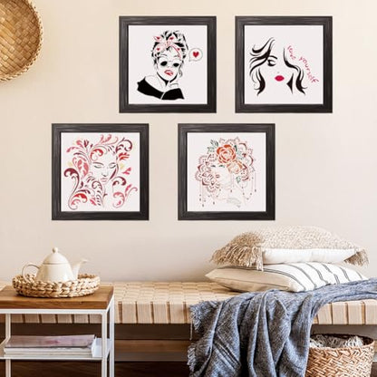 FINGERINSPIRE 9 Pcs Lady Stencils with a Brush 9 Styles Woman Face Pattern Painting Stencil Mandala Beauty Template Reusable PET Character Theme Template for Wood Wall Floor Tiles Furniture