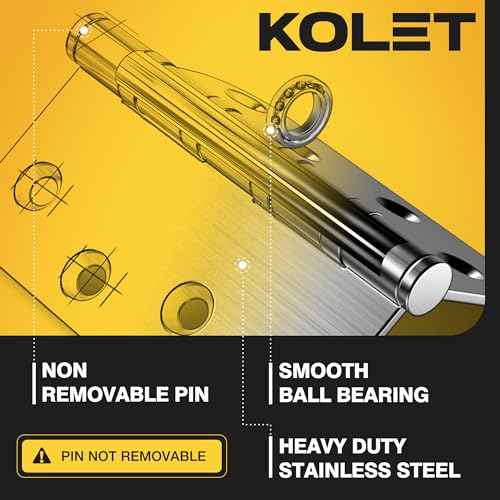 KOLET Ball Bearing Door Hinges, 4 x 4 Inches Door Hinges, 5/8'' Radius Corner Hinges, Heavy Duty Stainless Steel, Smooth and Quiet, Non Removable Pin, Brushed Nickel, 6 Pack