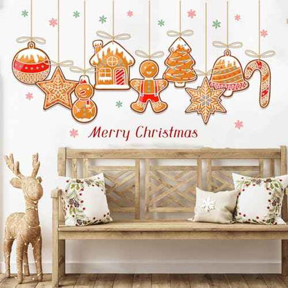 Christmas Gingerbread Wall Decals Removable Vinyl Xmas Wall Stickers Christmas Candy Snowflake Peel and Stick Wallpaper for Winter Holiday Living Room Bedroom Home Office Decor