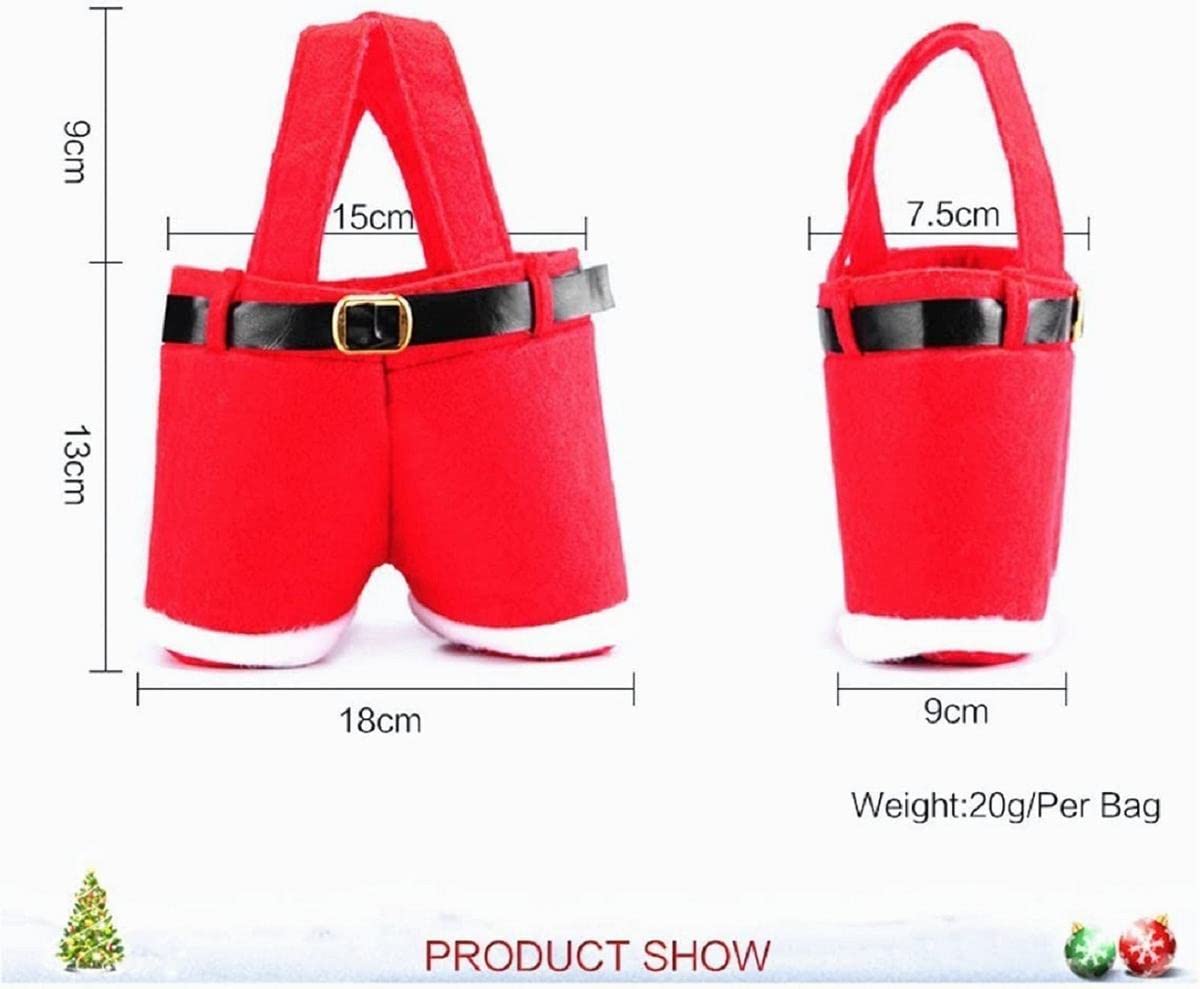 Homecube 10Pcs Christmas Candy Bag Santa Pants Gift and Treat Bags with Handle Portable Candy Gift Baskets Gift Wrap for Wedding(7" L x 8.5" H)