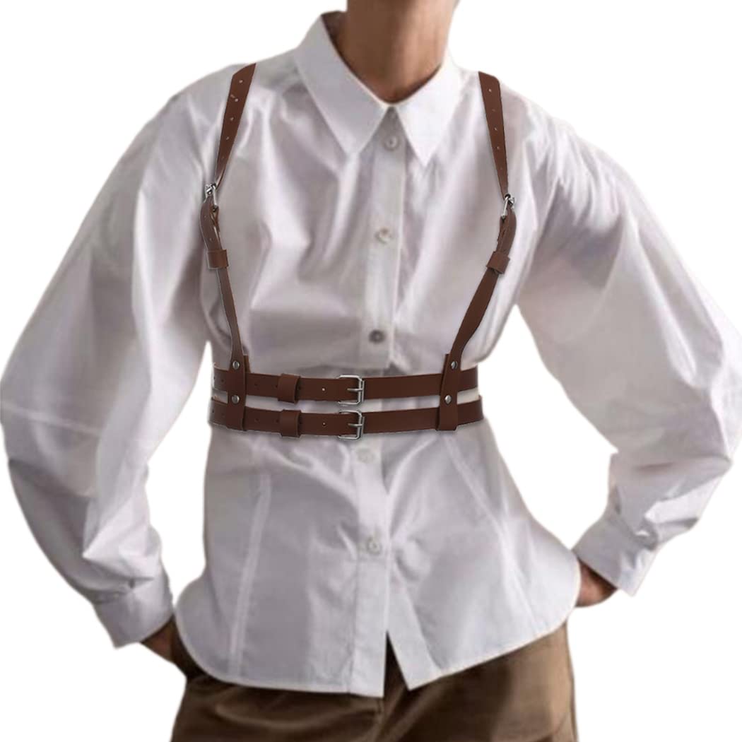 BODIY Women Waist Belt Straps Brown PU Leather Vest Adjustable Buckle Belts Punk Goth Waist Strap for Halloween Dresses Costume