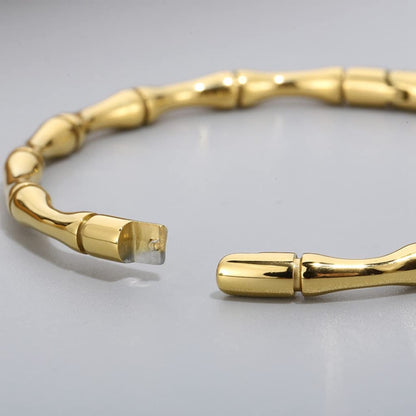 Jude Jewelers Stainless Steel Bamboo Style Classic Plain Open Clasp Bangle Bracelet (Gold)