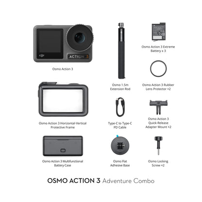 DJI Osmo Action 4 Adventure Combo, with 64GB Card, Action Camera 4K with 1/1.3" Sensor, 12h Extended Battery Life with 3 Batteries, Dual OLED Touchscreens, Mini Action Camera for Travel, Vlog