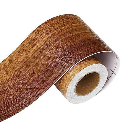 LACHEERY Shiplap Wood Border Wallpaper Peel and Stick Mirror Frame Border Bathroom Mirror Borders Peel and Stick Wood Grain Repair Tape Brown Wooden Bulletin Board Borders Trim for Classroom 3"x197"
