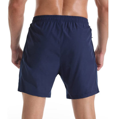 Gerlobal Men's 7" Athletic Running Shorts Lightweight Quick Dry Gym Workout Shorts with Zipper Pockets Navy,Large