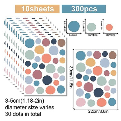 300pcs Polka Dots Sticker Circle Wall Decal for Bedroom,Living Room, Classroom,Playroom Decor Removable Vinyl Stickers Dots Wall Decals