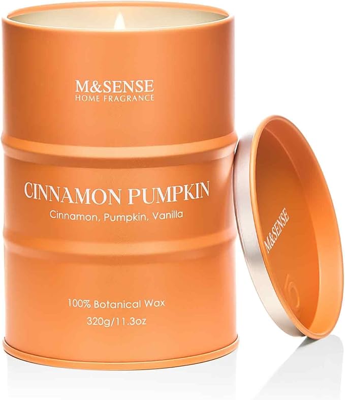 M&SENSE Cinnamon Pumpkin Scented Candles Natural Non Toxic, Aromatherapy Candle for Stress Relief Meditation Relaxing, Housewarming Gifts for Women Men, 11.3oz 70 Hour Long Burning
