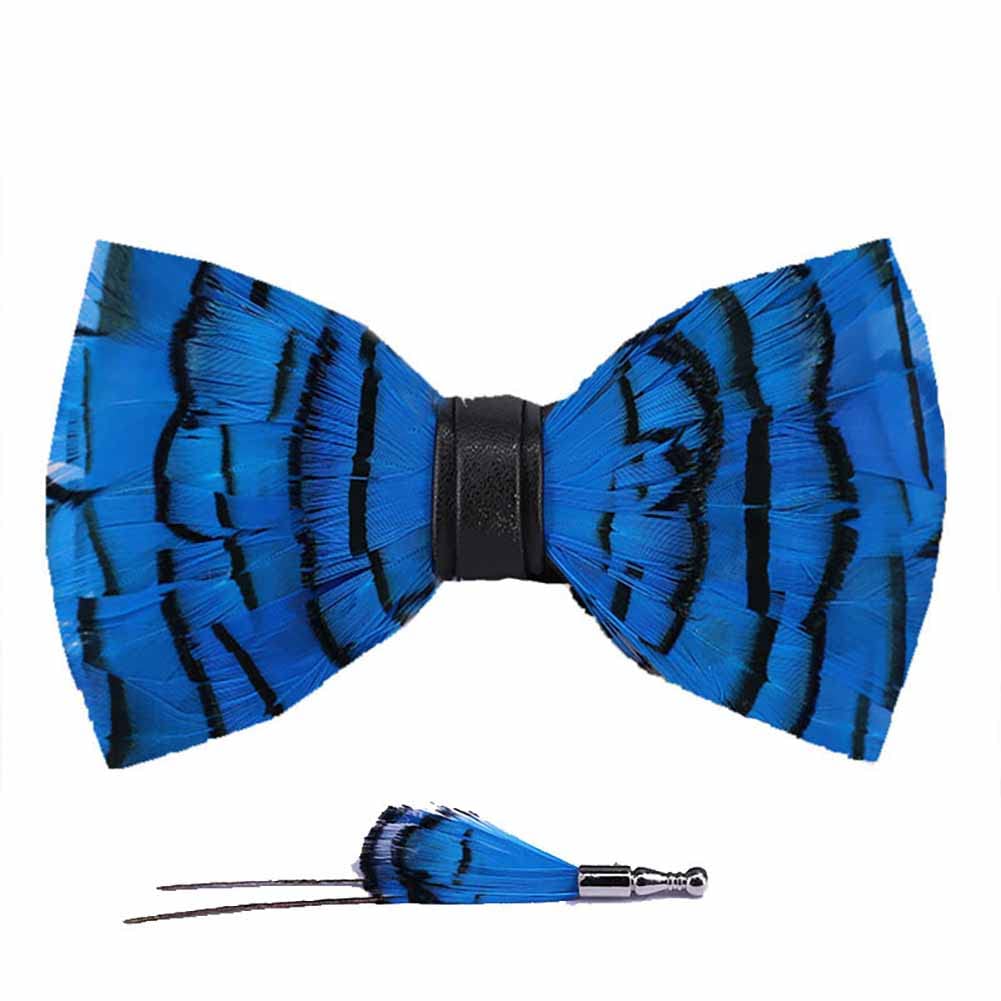 MULGULA Fashion Feather Bow Tie Necktie Peacock Pre-tied Bow Tie and Brooch Sets with Packing Box
