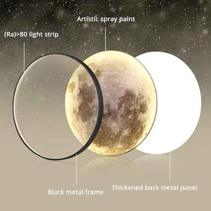 Dimmable Moon Wall Light 12 inch Wall Lights with Remote Control Plug-in Modern LED Light, 15W Black Wall Lamp Indoor Wall Mounted Ceiling Light Fixture for Bedroom Living Room Corridor