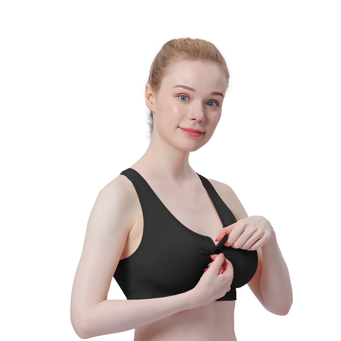 Women's Zip Front Sports Bra Wireless Post-Surgery Bra Workout Sports Bras