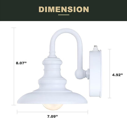 LONEDRUID Dusk to Dawn Sensor Outdoor Gooseneck Barn Light Fixtures White Exterior Wall Sconce Lighting Waterproof Outside Porch Lantern Rustic Wall Mount Lamp for House Garage Farmhouse