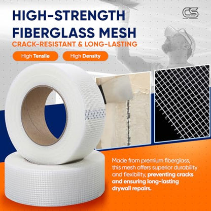 CLEAR STYLE Self-Adhesive Fiberglass Drywall Joint Mesh Tape 150Ft x 2 Inch, Crack-Resistant, Strong Fiberglass Joint Tape for Seamless Drywall Repairs (5 Pack White)