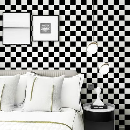Kitico Black and White Checkered Peel and Stick Wallpaper? Waterproof Removable Vinyl Contact Paper Peel and Stick ? Renter Friendly Bathroom Wallpaper