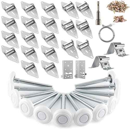 XiKe 2" Nylon Garage Door Roller 4" Stem and Hinges Kit with Top & Bottom Bracket Steel Wire Rope Screw Sleeve Hardware Set for 16 x 8 or 18 x 8 FT Door