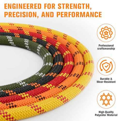 Double Braided Arborist Rigging Rope - 1/2 in X 150 ft 48 Strands Outdoor Pulling Heavy Duty Polyester Bull Rope for Swing Tree Work Camping Rescue Hiking Logging - Orange