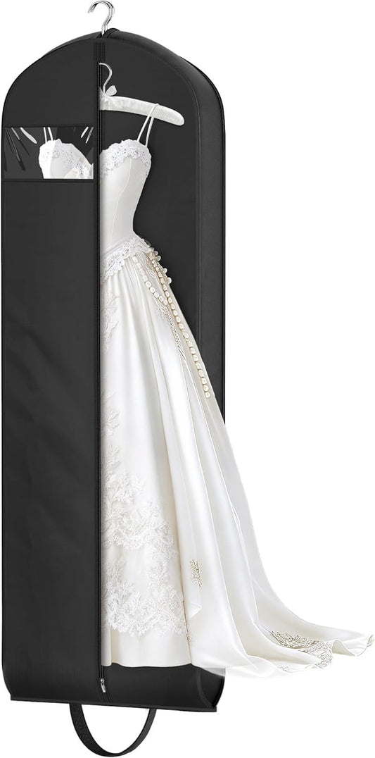 KEETDY Wedding Dress Garment Bag for Travel with 4" Gusseted Long Hanging Dress Bags for Gowns for Women Garment Cover Clothes Storage for Closet (Black, 72 inch)