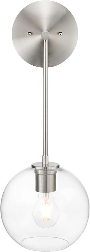 XiNBEi Lighting Globe Wall Sconce, Modern Brushed Nickel Vanity Light, Wall Mounted Hanging Light Fixture for Bathroom, Bedroom, Hallway XB-W1263-BN-1