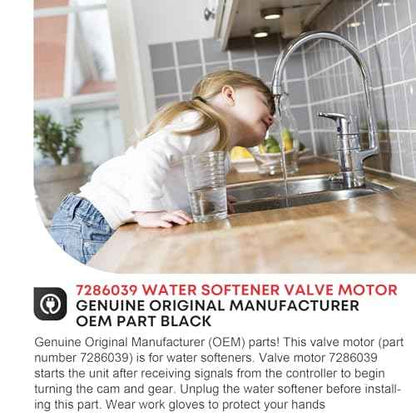 7286039 WS26X10021 7281291 7384691 Water Softener Valve Motor Original Equipment Manufacturer (OEM) Part Black