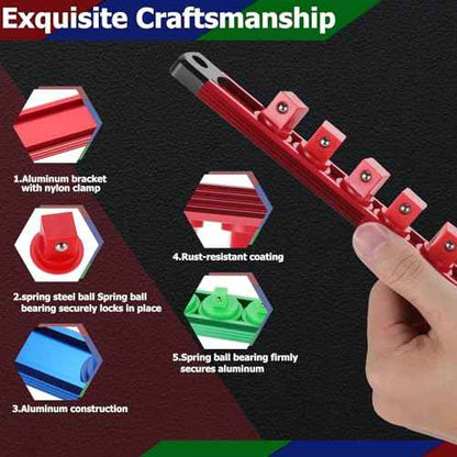 11 Pcs Magnetic Socket Organizer Set, 1/2", 1/4", 3/8" Magnetic Socket Rail for Tool Box Drawer, Socket Holder Magnetic with 148 Pcs Standard Size for Automotive Garage
