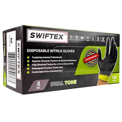 Heavy Duty Nitrile Gloves, Dual Tone, Black Green, ZIG Textured, Secure Grip,Latex Free,Powder Free, 8mil, Box of 100