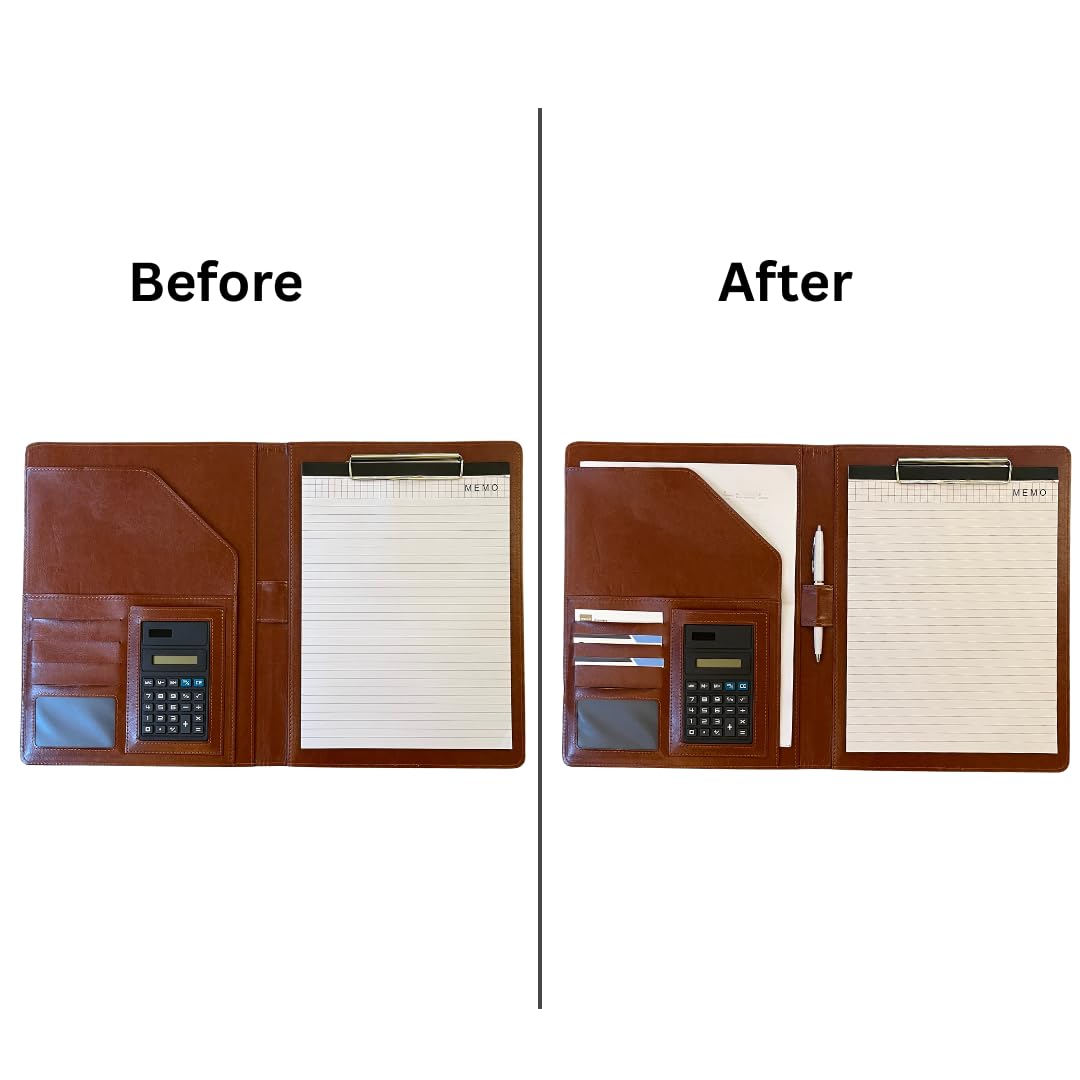 Poshieca Leather Portfolio Binder for Business use, Document Organizer with Smart Storage, Calculator, Writing pad, – padfolio All in one, Professional Binder Portfolio for Women and Men