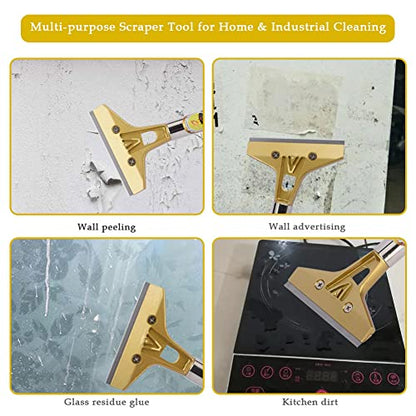 Sets Professional Cleaning Scraper, 4inch Razor Blade Home Long Handle Cleaning Scraper for Glass Clean, Paint and Old Label,Decal Sticker Remover, Stove Top Scraper Tool(Stainless Steel)
