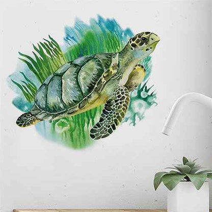 Green Sea Turtle Wall Stickers, sacinora Marine Animal Seaweed Wall Decals Removable Vinyl Peel and Stick for Living Room Bedroom Bathroom Sofa TV Background Art Decorations