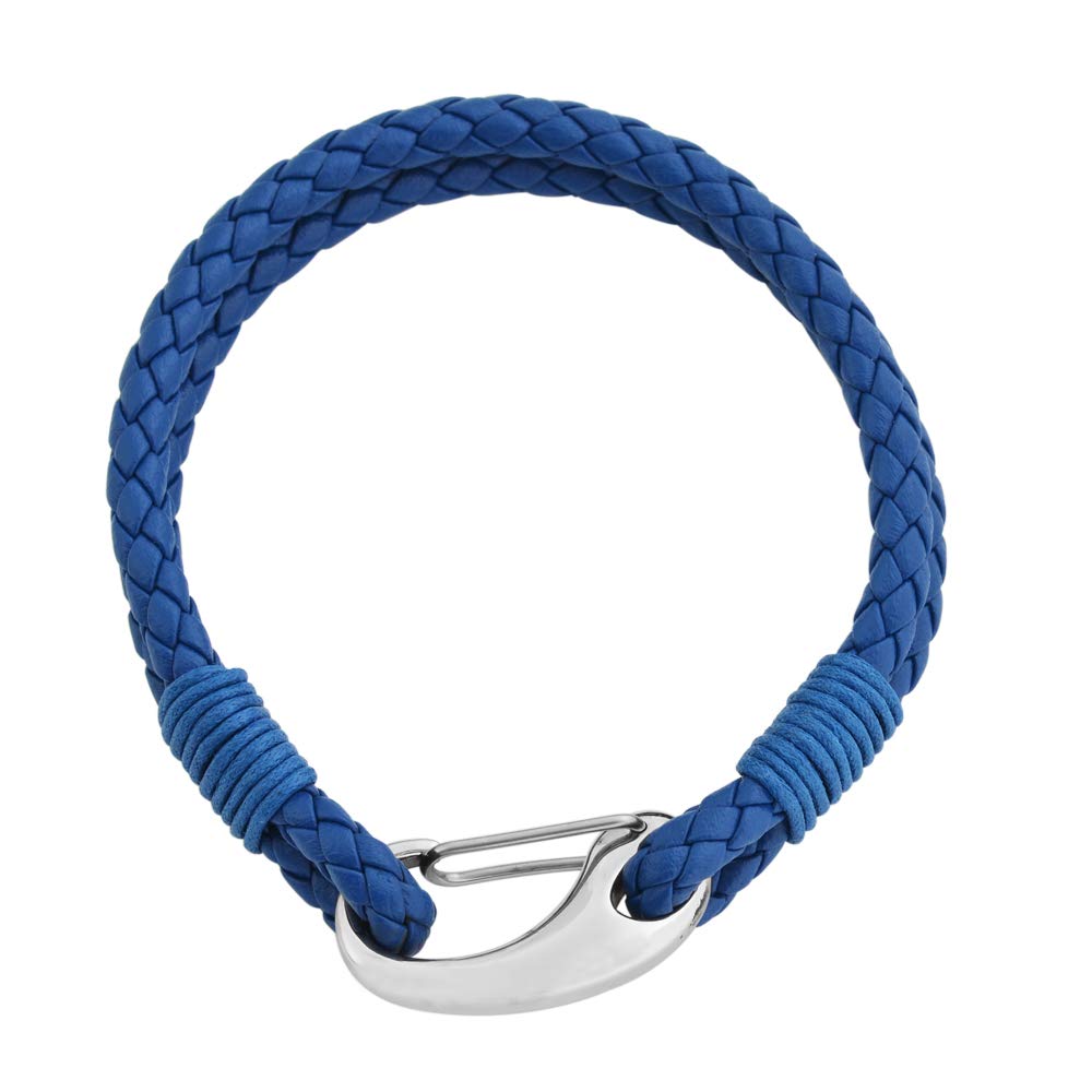Edforce Braided Genuine Leather 2-Strand Cuff Bracelet with Stainless Steel Clasp (Blue)
