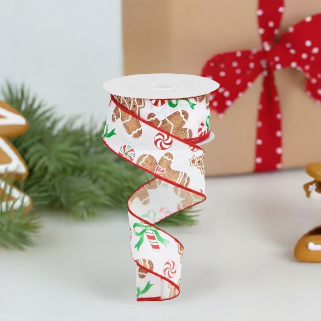 Craig Bachman 1.5" x 10yd Gingerbread Candy Royal Wired Edge Ribbon, Festive Christmas Cookie Theme for Wreaths, Holiday Baking Decor, Tree Garlands & Sweet Treat Gift Wrap