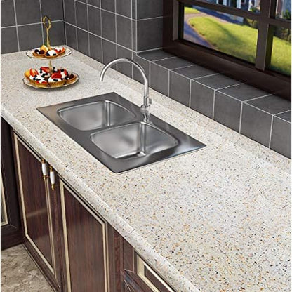 Livelynine Waterproof Contact Paper Granite Gold Peel and Stick Countertops Granite Look Film Kitchen Counter Top Vinyl Wrap Self Adhesive Wallpaper Sticky Laminate Countertop Covers Table 15.8x78.8
