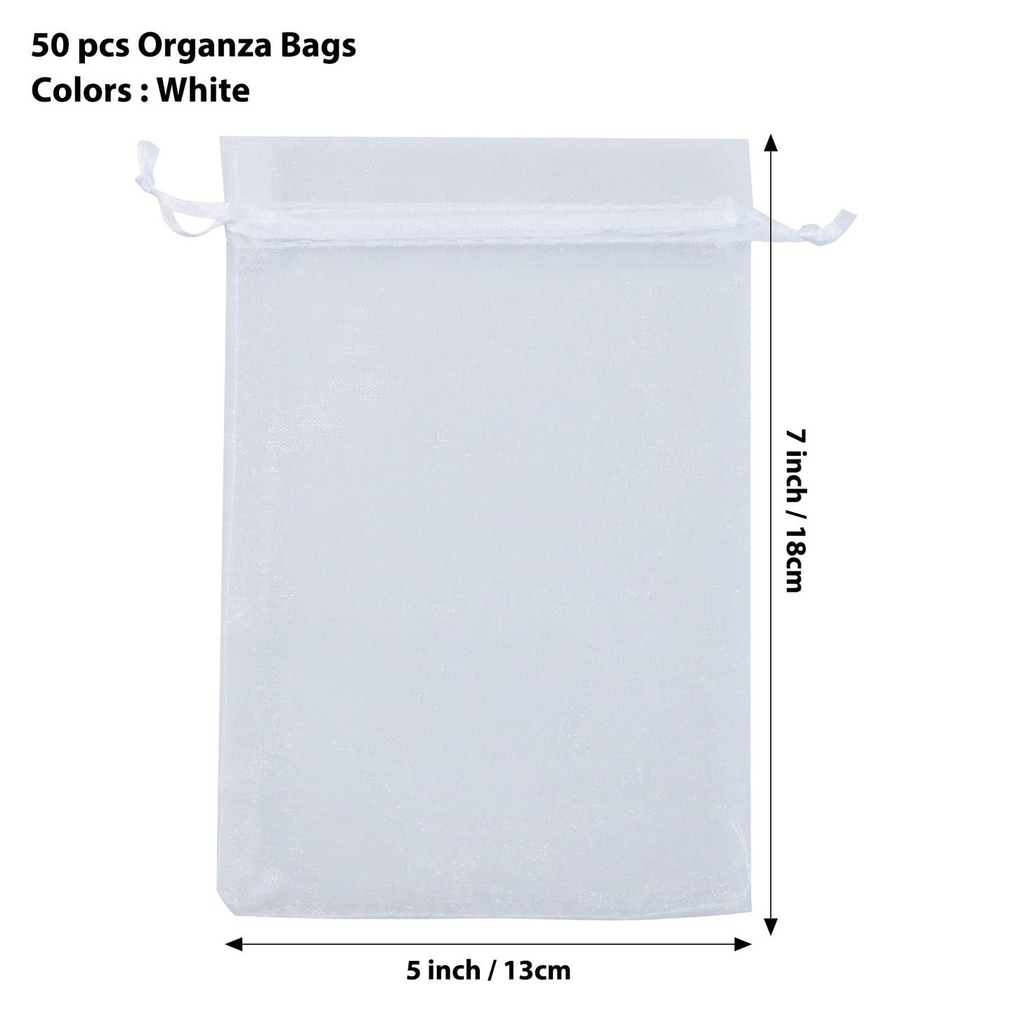 ANZNKU 50 Pack Organza Bags 5 x 7 Inch, White Sheer Favor Mesh Bags Drawstring, Gift Bag Small Size, Mesh Bag Drawstring For Wedding Party