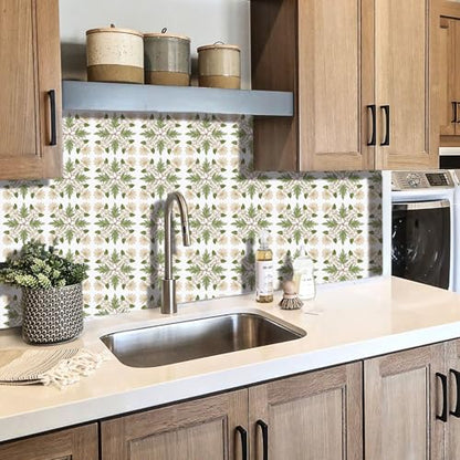 AMAZINGWALL Home Kitchen Backsplash Tile Squares Maile Leaf & Pikake Lei Peel and Stick Waterproof Bathroom Countertop Self Adhesive Decoration Mural Wall Sticker 4x4/pcs 24PCS