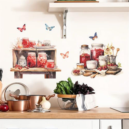 Bowl Kitchenware Utensil Shelf Wall Stickers, sacinora Butterfly Painted Wall Decals Removable Vinyl Peel and Stick for Kitchen Dining Restaurant Baking Room Bar Home Decorations